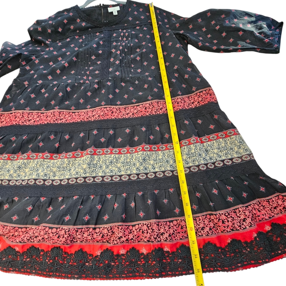 J.JILL Pintuck Lace Tiered Black & Red Cotton Floral A-Line Dress Size XLP - Picture 9 of 14